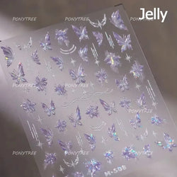 French Chic Blue Line Bowknot Fan Flower Leaves Butterfly Lace Frame Bell Shiny Self Adhesive Nail Art Stickers Manicure Decals (ONLINE ORDER ONLY)