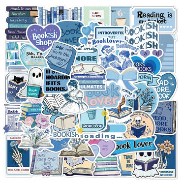 10/50pcs Blue Reading Book Bookish Stickers Kindle Aesthetic Girls Ins Decals Scrapbooking Laptop Phone Stationery Kids Toy Gift (Online Order Only)