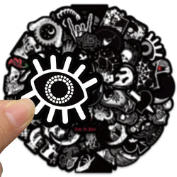 50PCS Horror Black White Death Graffiti Halloween Gothic Sticker Motorcycle Laptop Phone Helmet Car Stationery Bike Cool Decals (ONLINE ORDER ONLY)