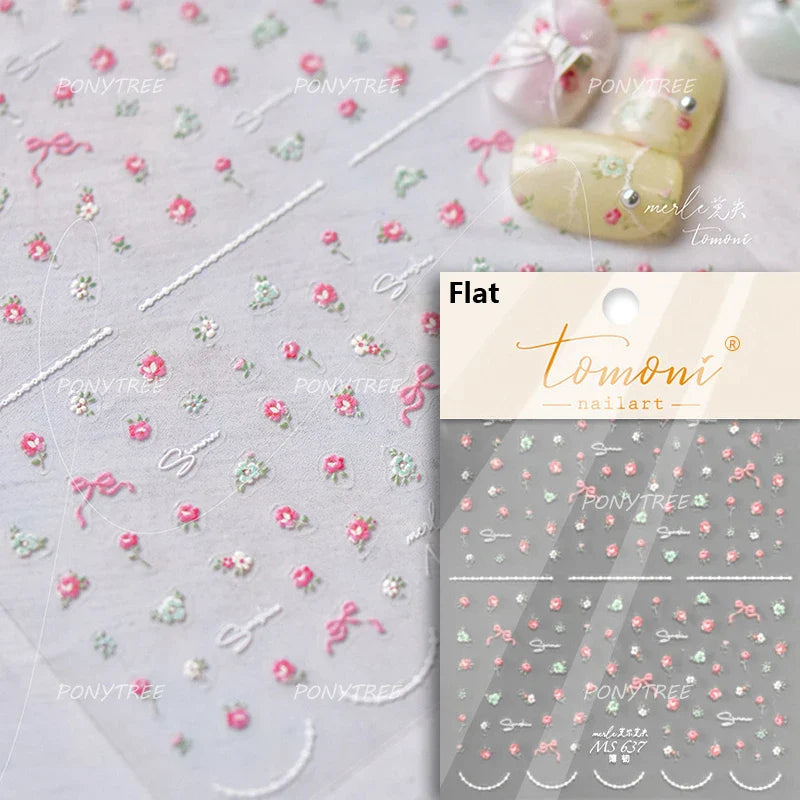 Lily of The Valley Star Spring Flower Bowknot Butterfly Water Bubbles Self Adhesive Nail Art Stickers Rhinestone Manicure Decals (ONLINE ORDER ONLY)