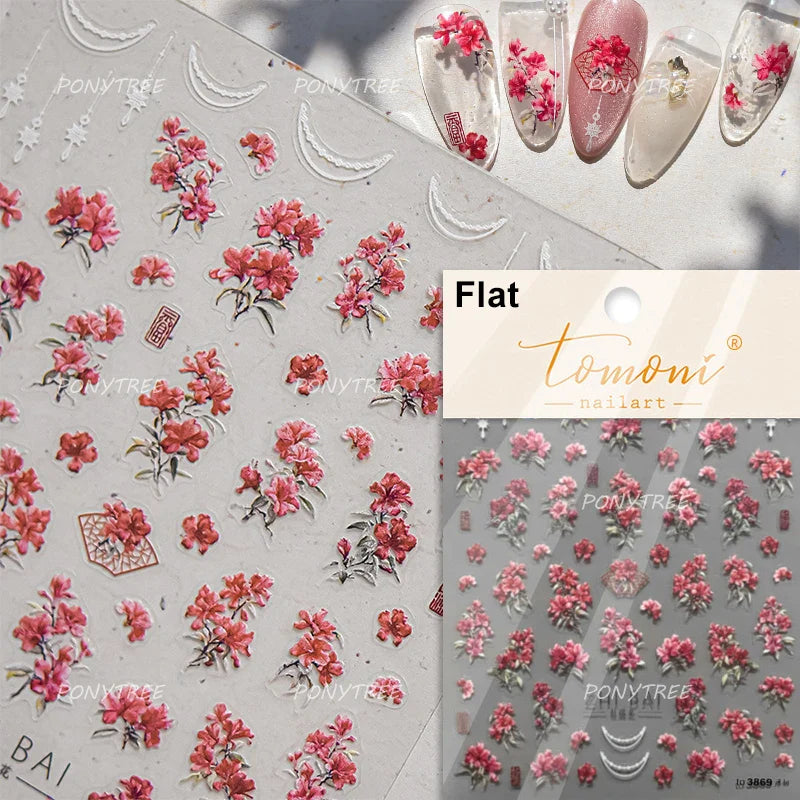 Flowers Blooming Cherry Blossom Sakura Living Peach Branch 5D Soft Relief Spring Adhesive Nail Art Sticker Chic Manicure Decals (ONLINE ORDER ONLY)
