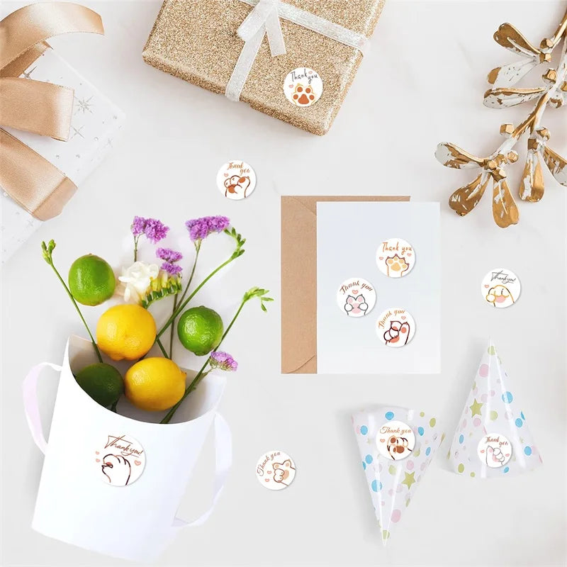 500PCS Cute Cat Claws Paper Labels Thank You Sticker Sealing DIY Decoration Scrapbooking Stationery Hand Accounting Supplies (ONLINE ORDER ONLY)