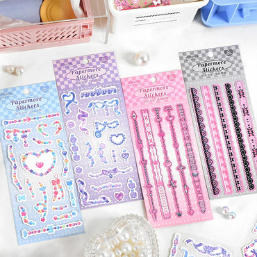 2Pcs/lot Cute Ribbon Chain Stickers Lace Idol Card Scrapbooking DIY Album Decoration Sticker Aesthetic Kawaii Stationery (ONLINE ORDER ONLY)