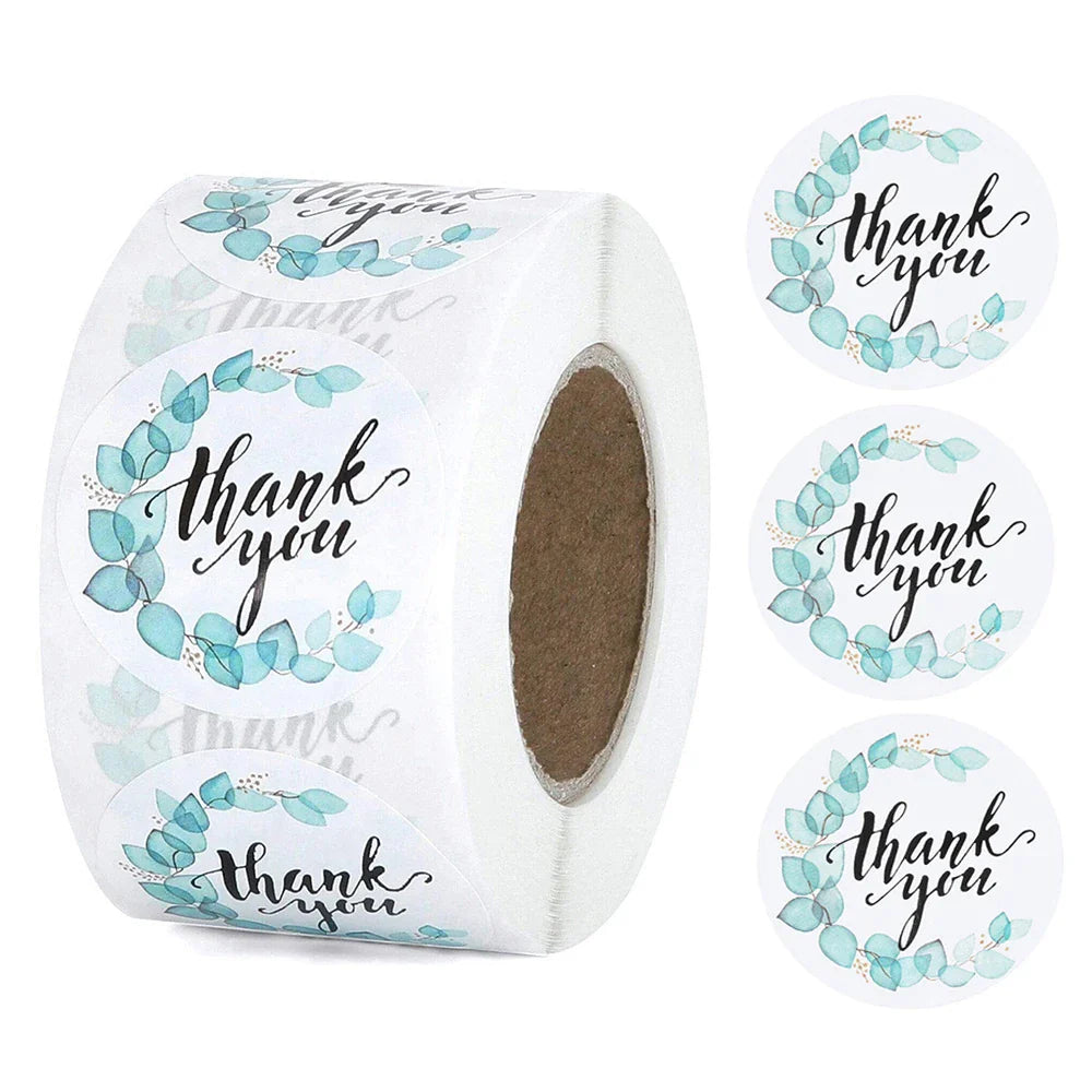 500pcs/roll Flowers Thank You Sticker Labels Round Reward Stickers Wedding Party Decor Envelope Seals Stickers Stationery (Online Order Only)