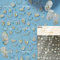 Hot Stamping Laser Shell Conch Starfish Pearl Whale Coral Dolphin Summer Beach Sea Wave Jellyfish Bubble Nail Art Stickers Decal (ONLINE ORDER ONLY)