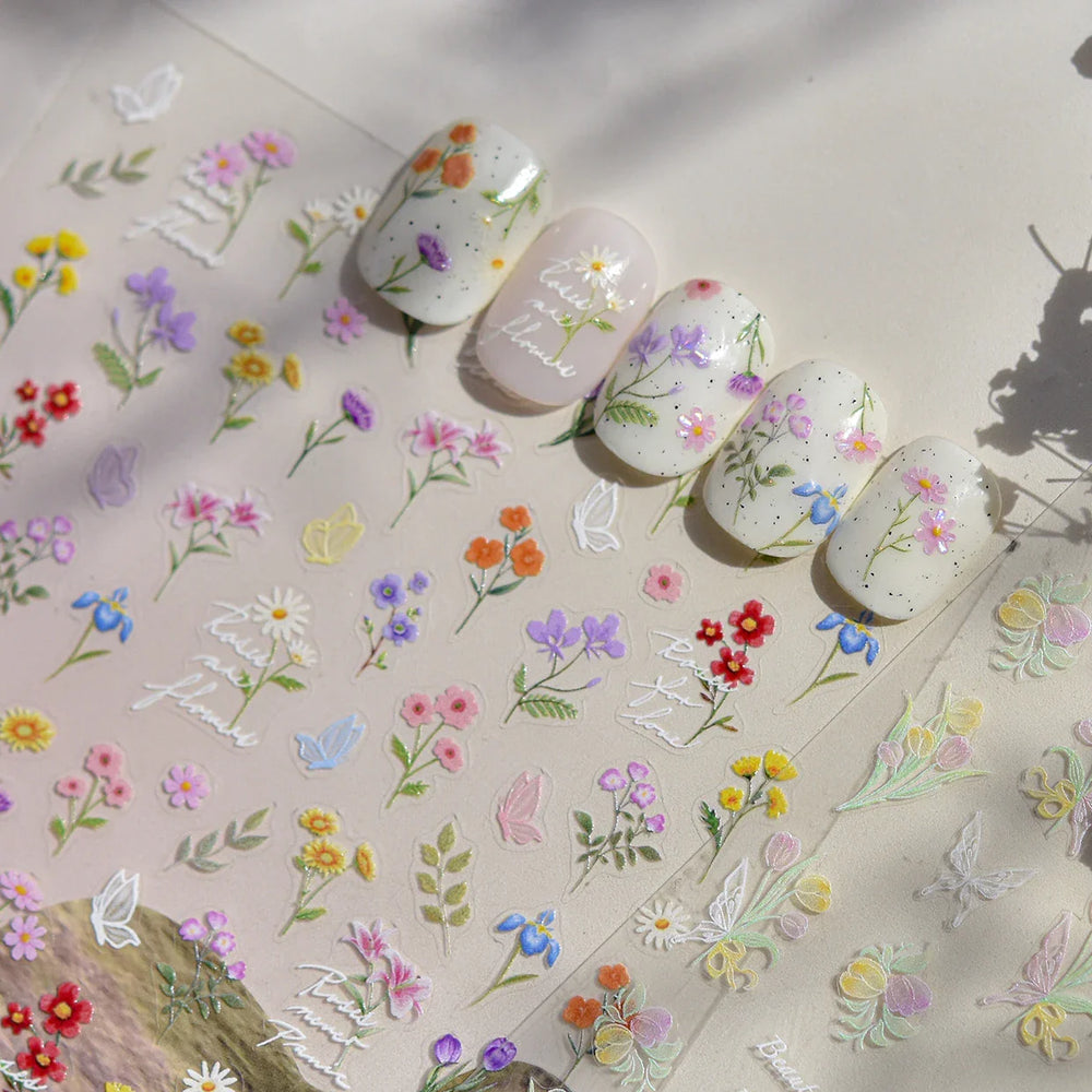 Colourful Butterfly Rose Flower Tulip Daisy Moth Orchid Narcissus 3D Self Adhesive Nail Art Decorations Stickers Manicure Decals (ONLINE ORDER ONLY)