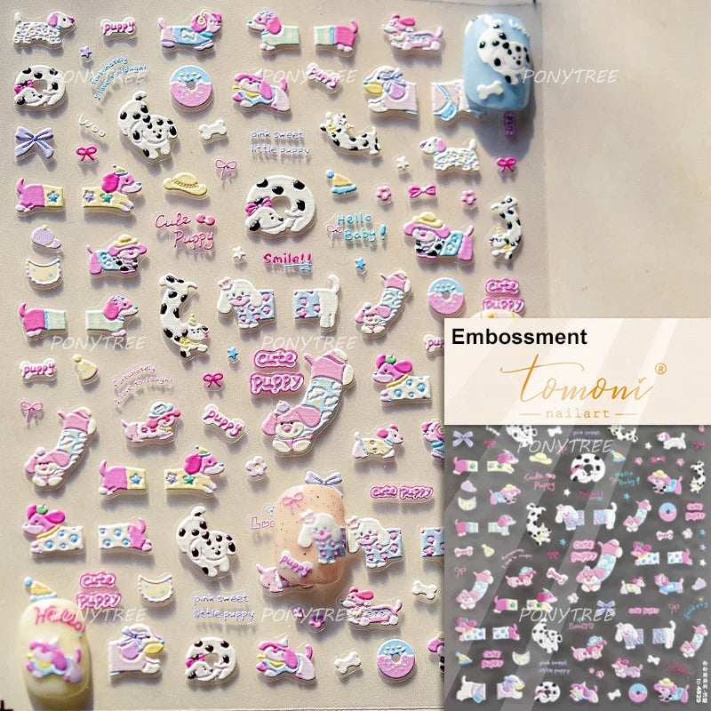 Lovely Dog Bone Bowknot Bread Graffiti Cake Cherry 3D Line Paw Adhesive Nail Art Stickers Cute Cartoon Manicure Decals Wholesale (ONLINE ORDER ONLY)