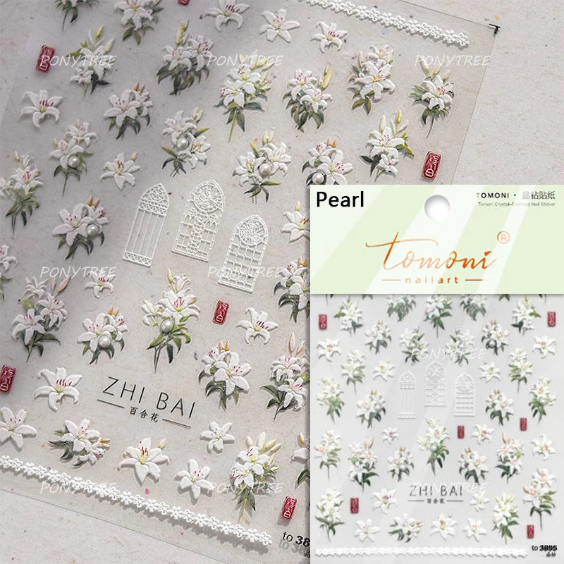 Lily of The Valley Star Spring Flower Bowknot Butterfly Water Bubbles Self Adhesive Nail Art Stickers Rhinestone Manicure Decals (ONLINE ORDER ONLY)