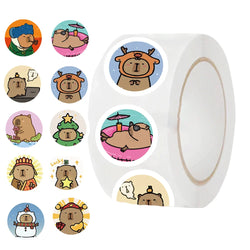 500PCS Round Cartoon Capybara PVC Graffiti Sticker Sticky Aesthetic Decorative Scrapbook DIY Child Phone Stationery Supply (ONLINE ORDER ONLY)