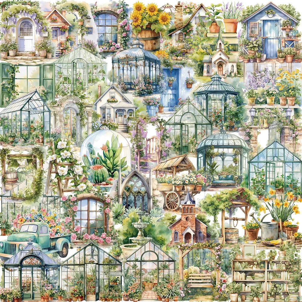 50PCS Flower Field Cottage Cartoon Stickers DIY Scrapbooking Guitar Snowboard Motorcycle Luggage Toy PET Sticker (ONLINE ORDER ONLY)