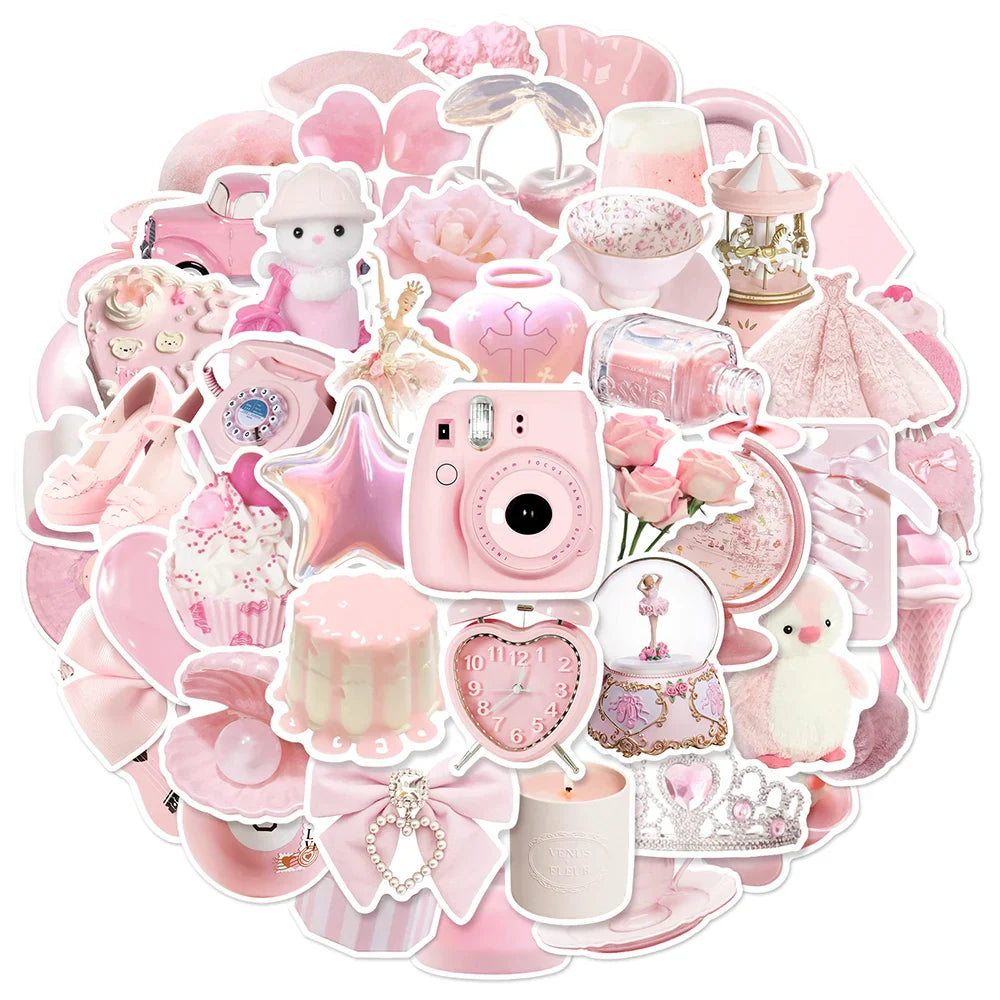 Cute Pink Kawaii Stickers Pack - Aesthetic Decals for Laptop, Phone, Luggage, Stationery (ONLINE ORDER ONLY)