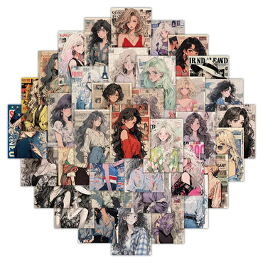 10/30/50pcs Vintage Cute Cartoon Girl Anime Stickers Aesthetic Decals DIY Laptop Suitcase Scrapbook Decoration Sticker Kids Toys (ONLINE ORDER ONLY)