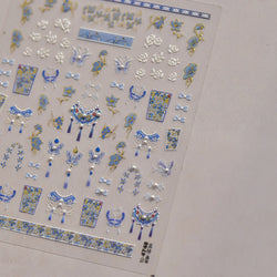 Embroidery Yunjin Brocade Tassels Bowknot Butterfly Flower Rose Camellia Adhesive Nail Art Stickers Rhinestone Manicure Decals (Online Order Only)