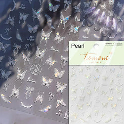 Charming Beautiful Black White Small Butterfly Flower Petal Love Heart Bowknot 5D Self Adhesive Nail Art Sticker Manicure Decals (Online Order Only)