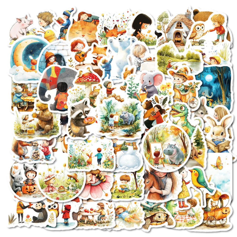 50pcs Cartoon Fairy Tale Forest Stickers for Helmet, Wall, DIY Decoration (Online Order Only)
