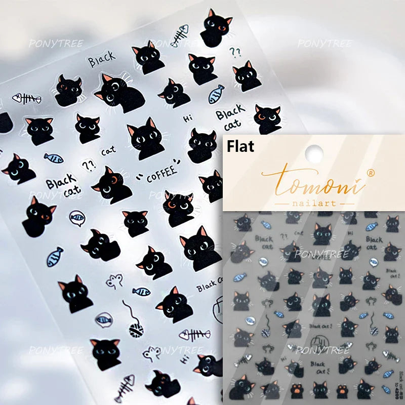 Small Animals Meeting Dog Cat Kitten Bowknot Cherry Butterfly Wreath Paw Star Hat Self Adhesive Nail Art Stickers Manicure Decal (ONLINE ORDER ONLY)