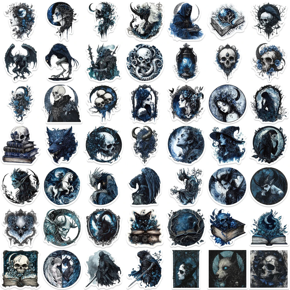 50Pcs Gothic Wizard Skeleton Stickers For Phone Case Book Decoration DIY Gifts Cute Animal Pattern Waterproof Vinyl Decals (ONLINE ORDER ONLY)