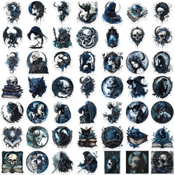50Pcs Gothic Wizard Skeleton Stickers For Phone Case Book Decoration DIY Gifts Cute Animal Pattern Waterproof Vinyl Decals (ONLINE ORDER ONLY)