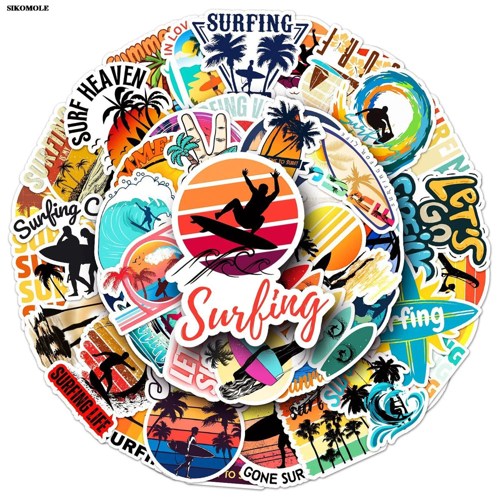 Cartoon Surfing Stickers Pack for Kids - Laptop, Luggage, Skateboard Decals (Online Order Only)