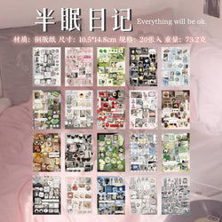 20 Pages Japanese Retro Ins Decorative Stickers Book Scrapbooking Phone Case DIY Journal Collage Material Sticker Gift (ONLINE ORDER ONLY)