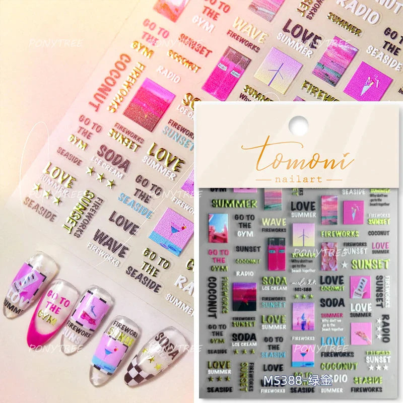 Graffiti Line Love Heart Cool Personal Hollow Out English Letter Y2k Self Adhesive Nail Art Decorations Sticker Manicure Decals (ONLINE ORDER ONLY)