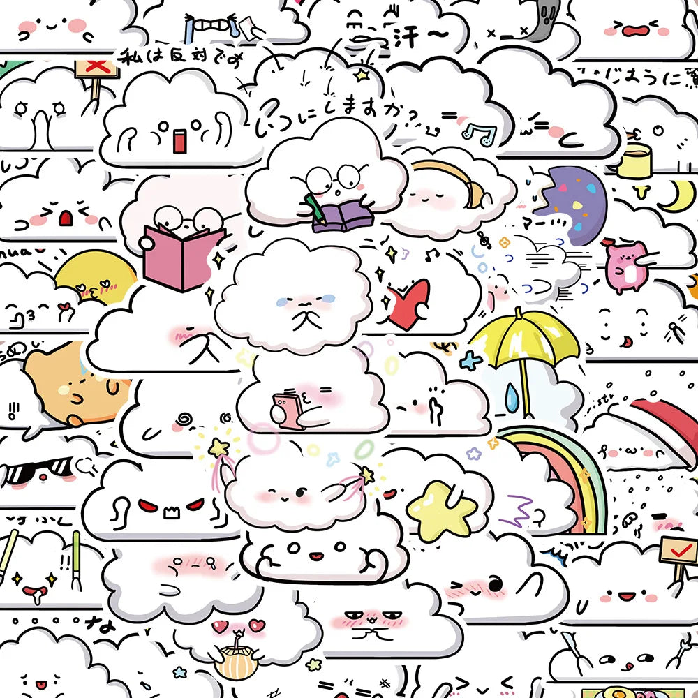 10/30/50PCS Cute Cartoon Clouds Stickers Graffiti Decoration DIY Toys Laptop Skateboard Phone Guitar PVC Waterproof Kids Sticker (ONLINE ORDER ONLY)