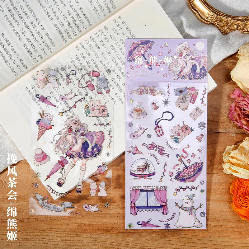 2 Sheets Cute Lolita Girl Decoration Sticker Aesthetics Hand Account DIY Collage Material Kawaii Stationery Scrapbooking Sticker (Online Order Only)