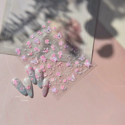 Pink Rose Flower Rambler Heart Bowknot Butterfly Shiny Soft Relief Adhesive Nail Art Stickers Romantic Spring 3D Manicure Decals (ONLINE ORDER ONLY)