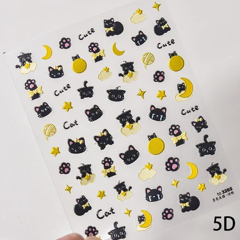 Cute Cat Eye Fishbone Animals Leopard Cat Ginger Cat Kitten Exclamation Point Paw Self Adhesive Nail Art Sticker Manicure Decals (ONLINE ORDER ONLY)