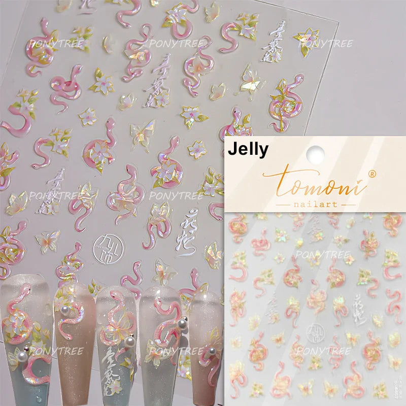 Snake Rose  Flower Chinese Knot Calabash Gourd Peony Good Fortune Self Adhesive Nail Art Stickers Manicure Decals Nail Supplies (ONLINE ORDER ONLY)