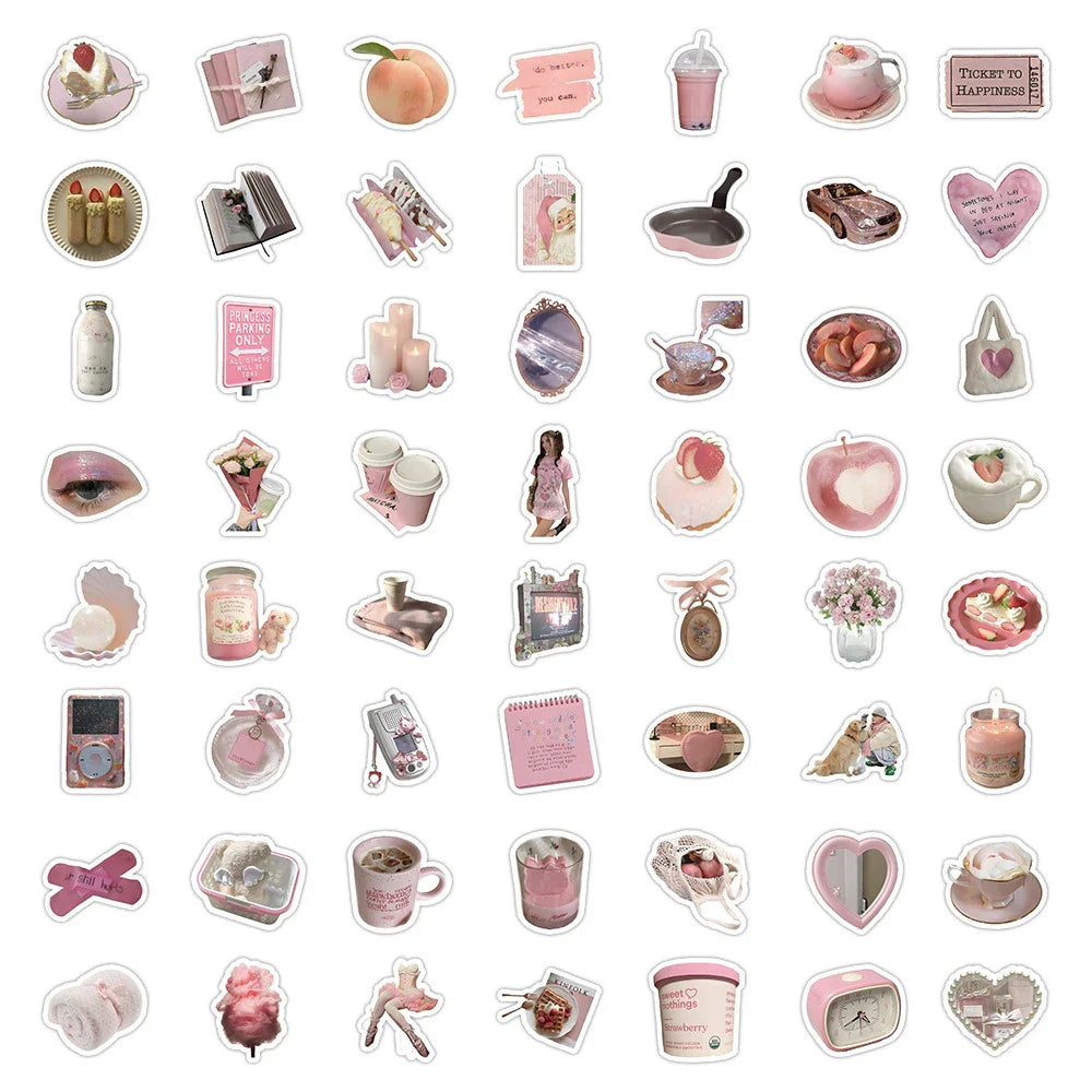 10/30/60PCS Cute Pink Sticker Aesthetic Kids Toys Ins Style Cartoon Decals For Girls DIY Fridge Stationery Phone Laptop Luggage (Online Order Only)