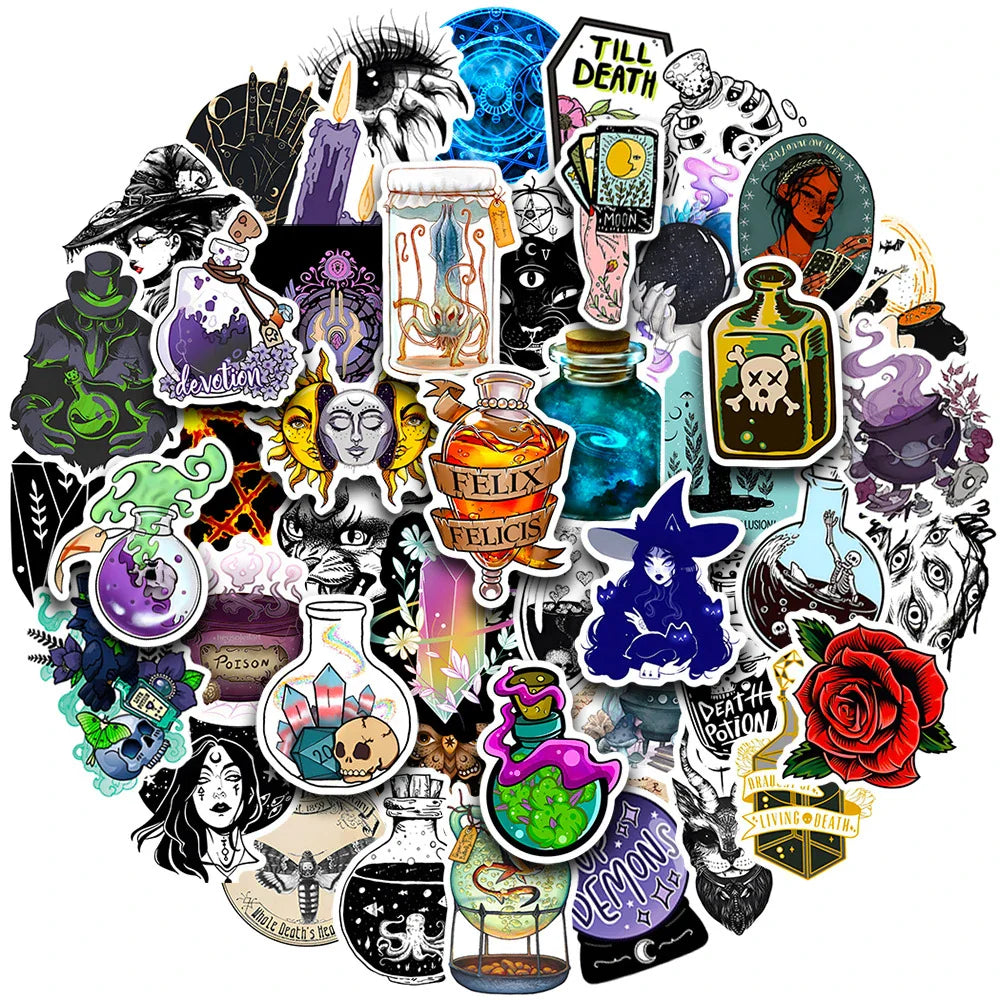 10/30/50ocs  Art Magic Witch Apothecary Lucky Crystal Stickers Aesthetic Decal Motorcycle Skateboard Laptop Luggage Car Sticker (ONLINE ORDER ONLY)