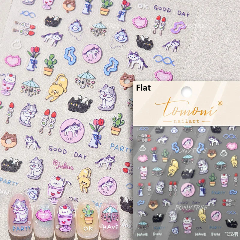 Lovely Bowknot Flower Shiny Star Love Heart Vibrant and Lively Tulip Moon Self Adhesive Nail Art Stickers Relief Manicure Decals (ONLINE ORDER ONLY)