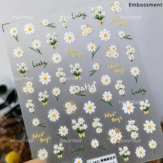 Colourful Daisy Cosmos Hot Stamping Petal Delicate and Pretty Plant Self Adhesive Nail Art Decoration Stickers Manicure Decals (ONLINE ORDER ONLY)