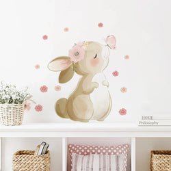 Boho Rabbit Butterfly Flower Wall Sticker Nursery Kids Room Decor (Online Order Only)