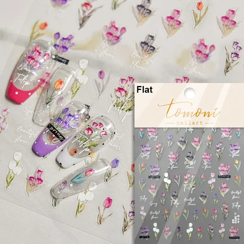 Hummingbird Iris Butterfly Peony Rose Tulip Daisy Lily Flowers Morning Glory Pearl Rhinestones Nail Art Sticker Decoration Decal (ONLINE ORDER ONLY)