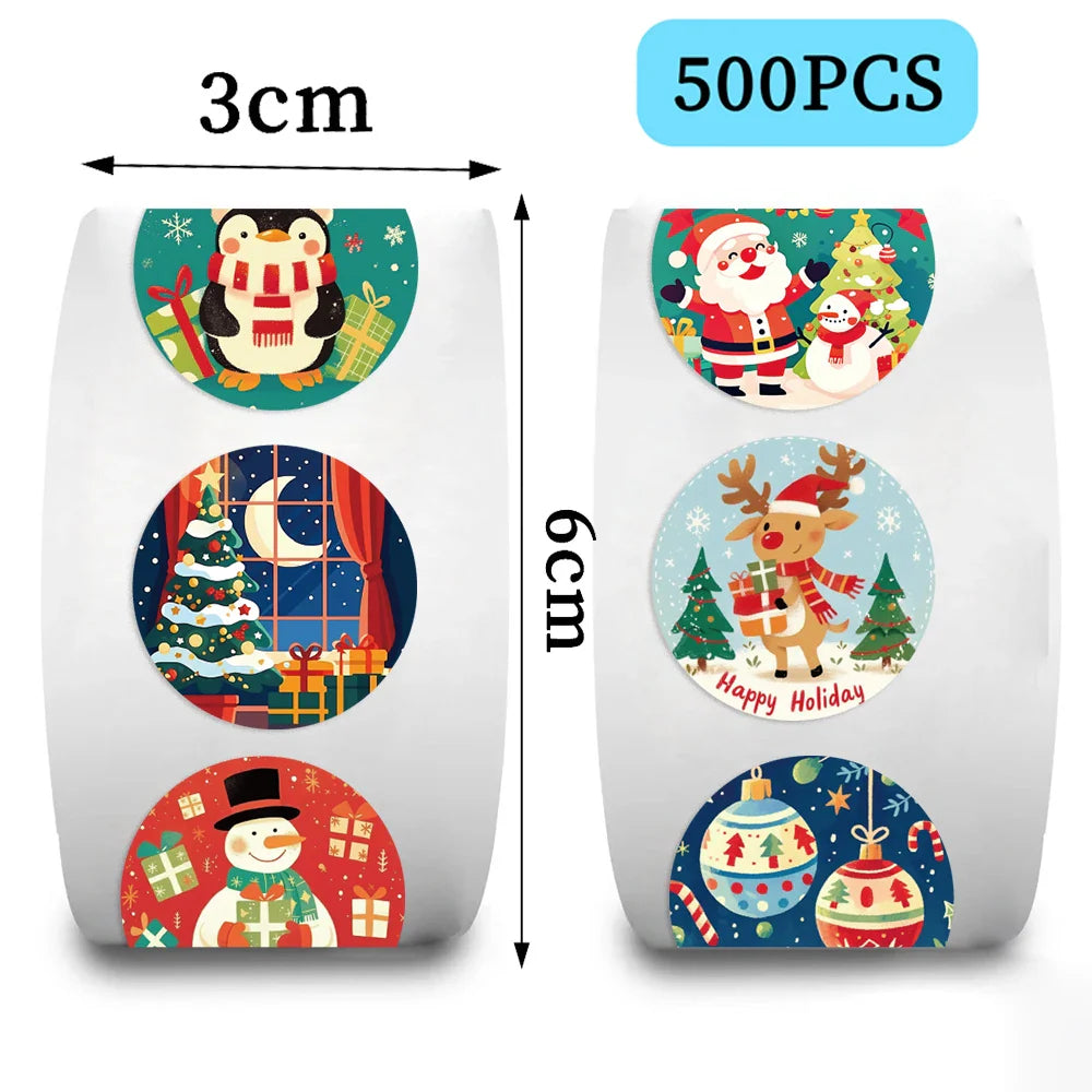 500PCS New Christmas Stickers Roll Small Children Stickers Cute Kawaii Cartoon Packaging Stickers Photocard Decor Lables for Kid (ONLINE ORDER ONLY)