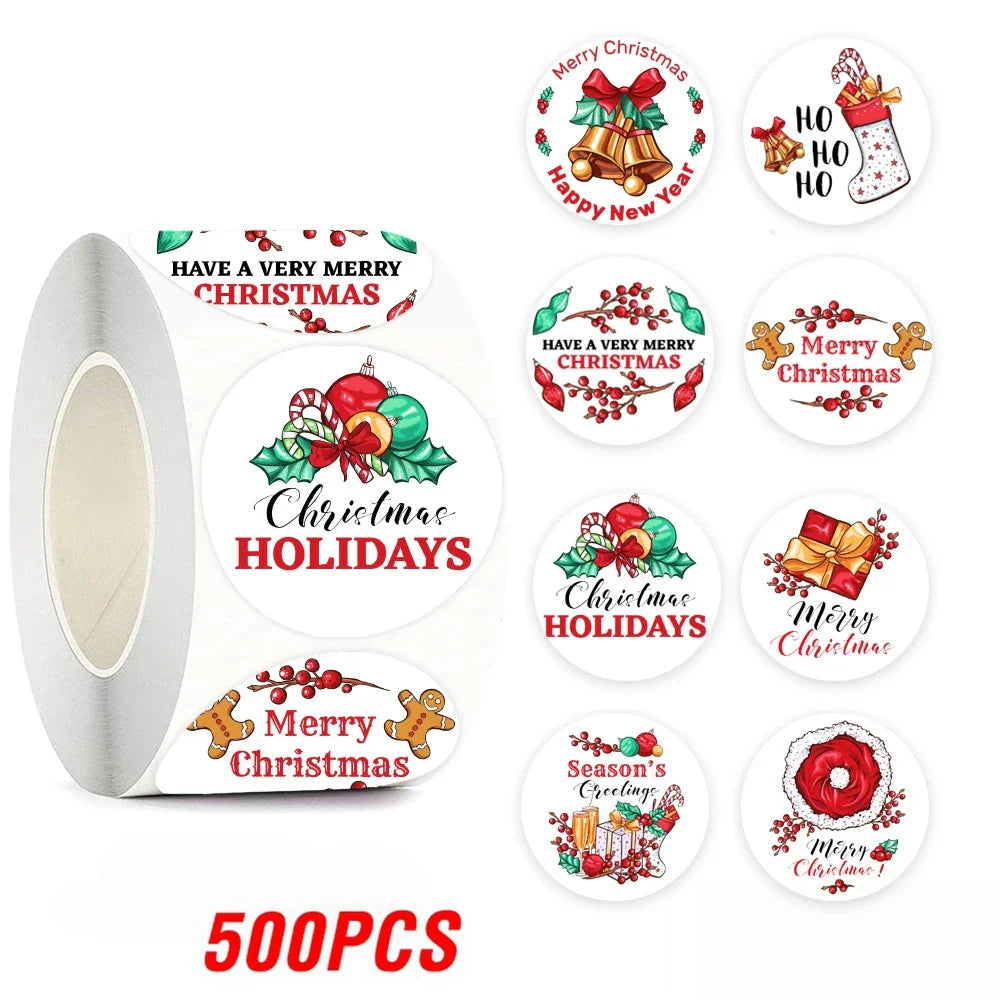 100-500pcs Christmas Theme Seal Labels Stickers For DIY Gift Baking Package Envelope Stationery Decoration 1inch (Online Order Only)