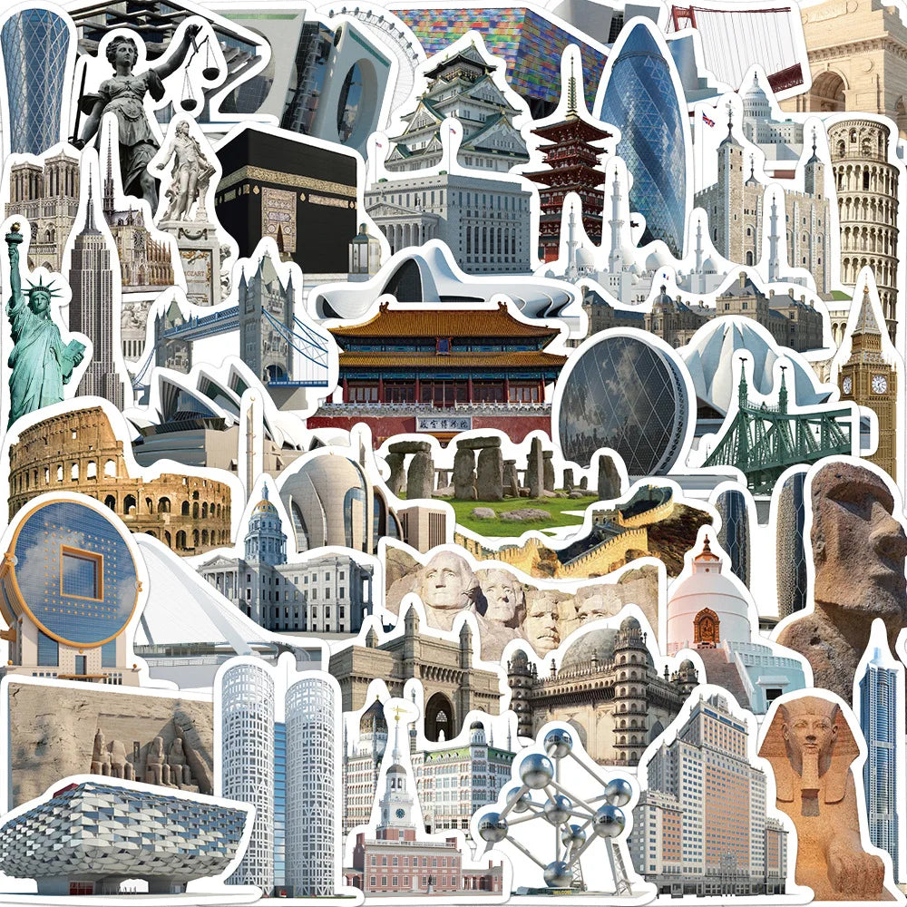10/65Pcs World Architecture Tourism PVC Stationery Stickers Scrapbooking DIY Diary Album Stick Label (ONLINE ORDER ONLY)