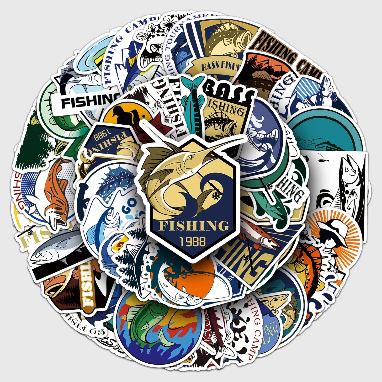 50Pcs Fishing Cartoon Waterproof Vinyl Stickers for Skateboard Snowboard (Online Order Only)