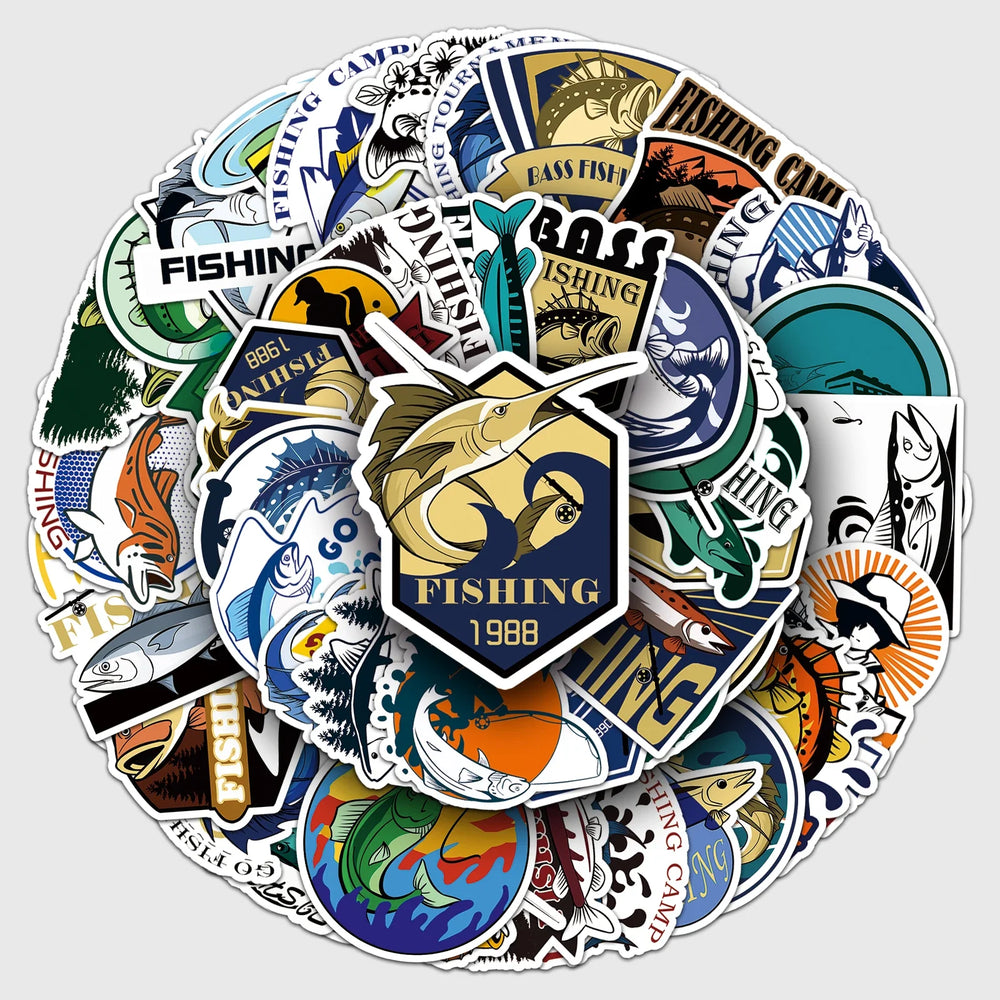 50Pcs Fishing Cartoon Waterproof Vinyl Stickers for Skateboard Snowboard (Online Order Only)