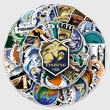 50Pcs Fishing Cartoon Waterproof Vinyl Stickers for Skateboard Snowboard (Online Order Only)