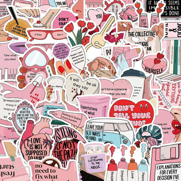 10/50pcs Cute Funny Pink Motivational Phrases Positive Stickers For Laptop Water Bottle Luggage Diary Waterproof Graffiti Decals (Online Order Only)
