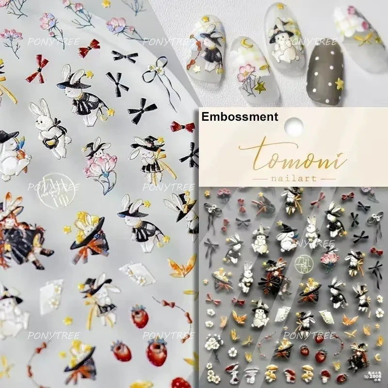 Poker Cards Mr Rabbit Tilted Teacup Bunny Cup Heart Star Block Bow Tie Hot Stamping Adhesive Nail Art Stickers Manicure Decals (ONLINE ORDER ONLY)