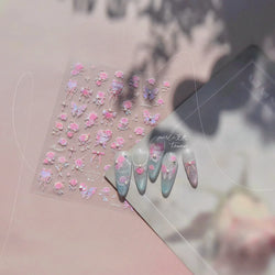 Pink Rose Flower Rambler Heart Bowknot Butterfly Shiny Soft Relief Adhesive Nail Art Stickers Romantic Spring 3D Manicure Decals (ONLINE ORDER ONLY)
