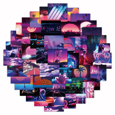 10/30/52pcs Psychedelic Laser Steam Wave Stickers INS Style Cartoon Graffiti Decals Phone Diary Car Aesthetic Sticker Decoration (ONLINE ORDER ONLY)