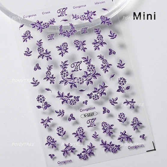 Vibrant and Lively Pullulate Purple Blue Snow Orchid Flower Garden Springtime Adhesive Nail Art Sticker Chic 3D Manicure Decals (Online Order Only)
