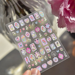 Retro Tulip Flowers Daisy Photo Frame Geometric Border Bowknot Butterfly Soft Relief Adhesive Nail Art Stickers Manicure Decals (ONLINE ORDER ONLY)