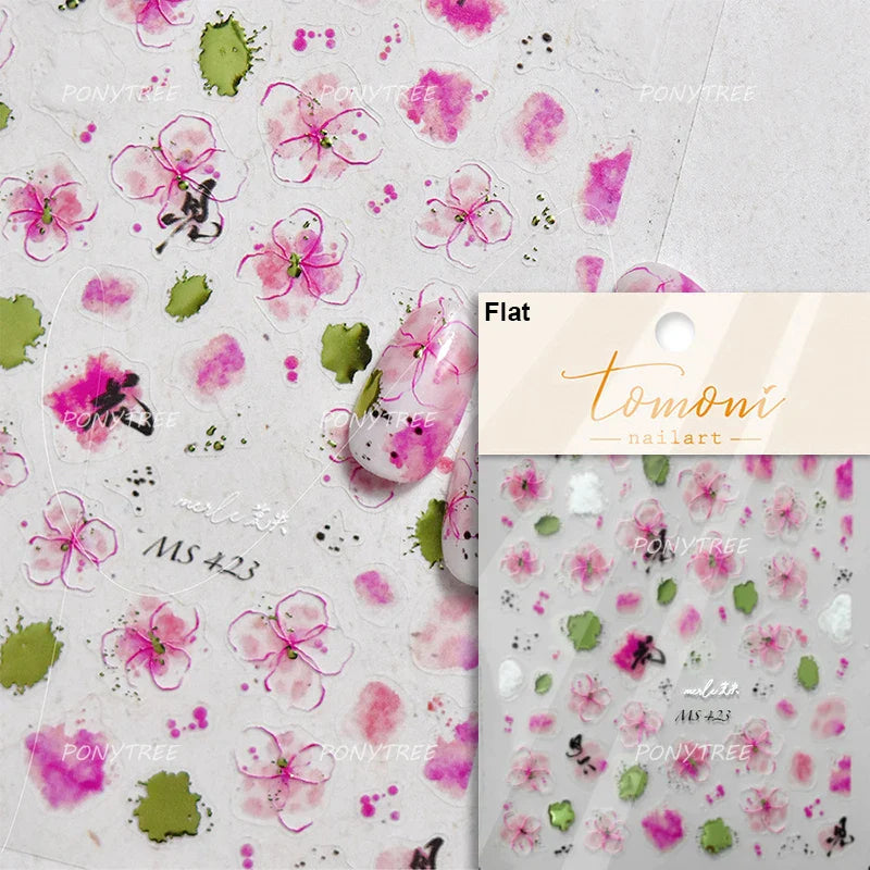 Colourful Dried Flower Petal Texture Peach Blossom Orchid Fragrant Bouquet 5D 3D Self Adhesive Nail Art Stickers Manicure Decals (ONLINE ORDER ONLY)