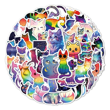 10/50pcs Cute Cartoon Starry Sky Cat Graffiti Stickers Aesthetic Kawaii Animal Vinyl Sticker for Kid Toy DIY Luggage Suitcase (ONLINE ORDER ONLY)